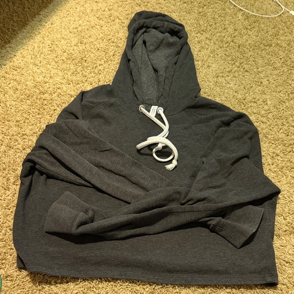 Women’s Hooded Pullover Sweater - Charcoal Gray; cropped
